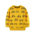 Premium yellow boys cotton sweatshirt featuring detailed black tractor and truck prints - 6Y (120cm) / Ginger Construction Vehicle Top (8294) / Turmeric
