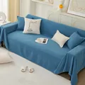 Skin-friendly solid blue chenille sofa cover with decorative white fringe trim detail - Cushion Cover / Blue