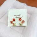 Festive red lucky cat stud earring set for Chinese New Year, gold jewelry accessories. - Fortune Maneki Neko Set Style (ZCM7)