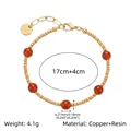 Bracciale vintage di perline con resina arancione e catena in rame dorato, SKU - Bracciale con Perline Arancioni / Arancione