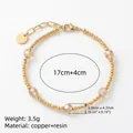 Bracciale retrò con perline dorate, cristalli di resina e catena in rame, 17cm - Bracciale con Perline Marrone Chiaro / Marrone chiaro