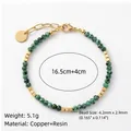 Bracciale retrò in resina verde con distanziatori in rame dorato e catena regolabile - Bracciale di Perline Verdi / Verde