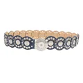 Vintage bohemien blauwe leren riem met versierde zilveren gesp voor damesjurken - Marineblauw (Zilveren Gesp)
