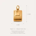 Golden stainless steel rectangular ribbed pendant with bow engraving detail for necklaces - Bow Vertical Bag Charm / Gold