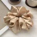 Elegant champagne gold oversized satin scrunchie with premium pleated silk fabric detail - Khaki