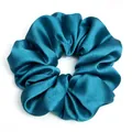 Elegant oversized teal satin hair scrunchie with ruffled pleated texture for women - Peacock Blue (F) / Teal