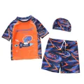 3-delige zwemset voor jongens met dinosaurusprint, rashguard en muts - L / Set / Oranje Blauwe Astronaut Dinosauriër (D20-82YT)