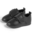 Classic black faux leather baby dress shoes with soft sole and velcro strap - 12cm (6-12 Months) / Leather Black