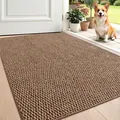 Felpudo tejido marrón duradero con textura antideslizante para entrada de casa moderna - 90*150CM / Serie Tangke / Caqui