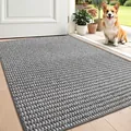 Durable grey textured non-slip entryway floor mat perfect for commercial or home use - 45*75cm / Tangke Style / Off-White
