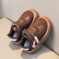 Toddler non-slip sneakers with soft sole in brown Korean style fashion board shoes - Size 25 (Internal Length 15.5) / Brown