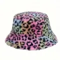 Soft colorful leopard print faux fur bucket hat for winter warmth and street style - One Size / Colorful