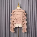 Elegant dusty rose ruffled chiffon blouse for women in Korean style - S / Tops / Khaki