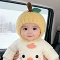 Gorro de invierno de peluche amarillo con forma de pera para bebés y niños pequeños - Circunferencia 40-48cm, adecuado para 3-18 meses / Amarillo Manzana (Doble Capa)