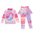 Zweiteiliger Meerjungfrau-Badeanzug für Mädchen mit langen Ärmeln und Rockhose in Pink - 2XL (110-120cm, 19.5-23.5kg) / Oberteil Und Unterteil / Pastellfarbene Rouge Meerjungfrau (SW-1)