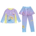 Frontansicht des Meerjungfrauen-Badeanzug-Sets für Mädchen mit langen Ärmeln und Rock-Leggings. - 2XL (110-120cm, 39-47) / Oberteil Und Unterteil / Blau-Violetter Farbverlauf (D260606-4BWFS)