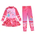 Mädchen Meerjungfrau Thema Pink Langarm-Oberteil mit Rock und passender Schwimmhose - 2XL (110-120cm, 19.5-23.5kg) / Oberteil Und Unterteil / Rosérosa Seestern Meerjungfrau (SW-4)