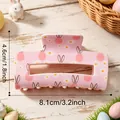 Macro view of pink Easter bunny and daisy floral hair claw clip showing size measurements - Sakura Pink Hand-drawn Rabbit