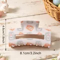 Close-up detail of Easter bunny pattern hair claw clip with dimensions 8.1cm x 4.6cm - White Cartoon Rabbit