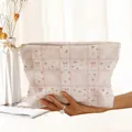 Charming pink bow floral print corduroy makeup bag with secure zipper closure for travel - White Pink Plaid Bow Floral