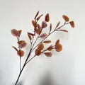 Detailed view of artificial autumn eucalyptus leaves with silk printing texture - Brown Red (30 Leaves)
