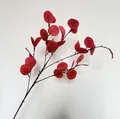 Lifelike artificial red eucalyptus branch for wedding floral arrangements and home decor - Autumn Red (30 Leaves)