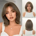 Layered brown bob wig with bangs 12 inch synthetic fiber hair for daily look fashion - 29cm Short Hair Style / Mint Tea Brown