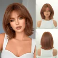 12-inch brown short layered synthetic wig with fringe bangs for women daily wear - 29cm Short Hair Style / Orange Brown