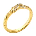 Eleganter vergoldeter Edelstahlring mit glitzernden Strasssteinen für Damen Schmuck - US 6 / Gedrehtes Seil Textur Stil (MSXRMW1431G)