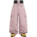 Dusty pink waterproof ski pants for women and men, featuring loose cargo pocket design - Pink
