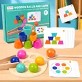 Montessori wooden color sorting balls and cups toy set for fine motor skills development - Round Plate Ball and Cup (Blue Box)