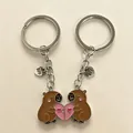 Magnetic capybara couple keychains with pink heart BFF pendant for best friends - Double Heart Capybara Keychain / White K/Silver