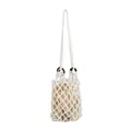 Elegant handmade white macrame woven shoulder bag featuring a beige inner pouch - Hollow Woven Mesh Bag / White