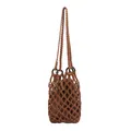 Hand-woven brown macramé hollow-out tote bag featuring long braided shoulder straps - Hollow Woven Mesh Bag / Brown