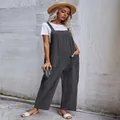 Casual dark grey sleeveless overalls jumpsuit for women with a comfortable loose fit style - S / Dresses / Dark Gray