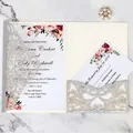 Silver glitter laser-cut wedding invitation set with floral inner cards and RSVP - Silver