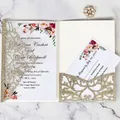 Elegant gold glitter laser-cut floral wedding invitation card set with RSVP insert - Cyan Gold