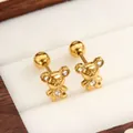 Eleganti orecchini a perno a forma di orso in acciaio al titanio dorato con zirconi e vite - Orso Strass Oro Coppia