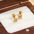 Orecchini a perno a stella in acciaio al titanio dorato con zircone bianco in legno - Stella Esagramma Oro Coppia