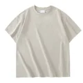 Zwaar 280g katoenen oversized T-shirt met afhangende schouders in de kleur kaki beige - S / Tops / Noot Abrikoos