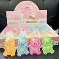 Set van vier kleurrijke glitter konijn squishy speeltjes in een schattige roze doos - Konijn / Mout Konijn