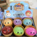 Giocattoli fidget squishy a forma di panino colorato in contenitori a vapore - Grande Raviolo Espressione Brillantini 8.5cm