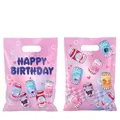 Cute pink cartoon soda pop themed party gift bags with Happy Birthday design for kids. - 18x25cm / 10 Pieces Pack