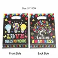 Autism Awareness puzzle theme gift bags with double-sided printing, 18x25cm size - 10 Pieces Pack