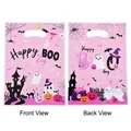 Bolsas de regalo de Halloween rosas con fantasmas y calabazas, vistas frontal y trasera. - 10 Piezas/Paquete (18*25cm)