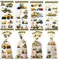Set of construction vehicle themed candy treat bags with excavator and crane patterns - Printed / 100 Pieces/Pack