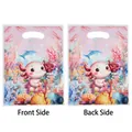 Vues de face et de dos de sacs cadeaux de fête sur le thème sous-marin axolotl - Impression Graphique / 10 Pièces/Paquet (18*25cm)