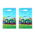 Colorful pearlescent plastic party gift bags with green tractor and farm prints - Farm Tractor Printed Style / 10 Pieces/Pack (16.5*25cm)