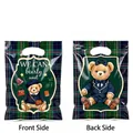 Detailed view of the front and back of the British style teddy bear party favor bag. - Graphic Print / 10 Pieces/Pack (18x25cm)