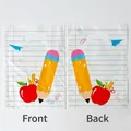 Detailansicht der Vorder- und Rückseite von Geschenktüten mit Schulmotiven und Äpfeln - Grafikdruck / 10 Stück/Packung (18*25cm)